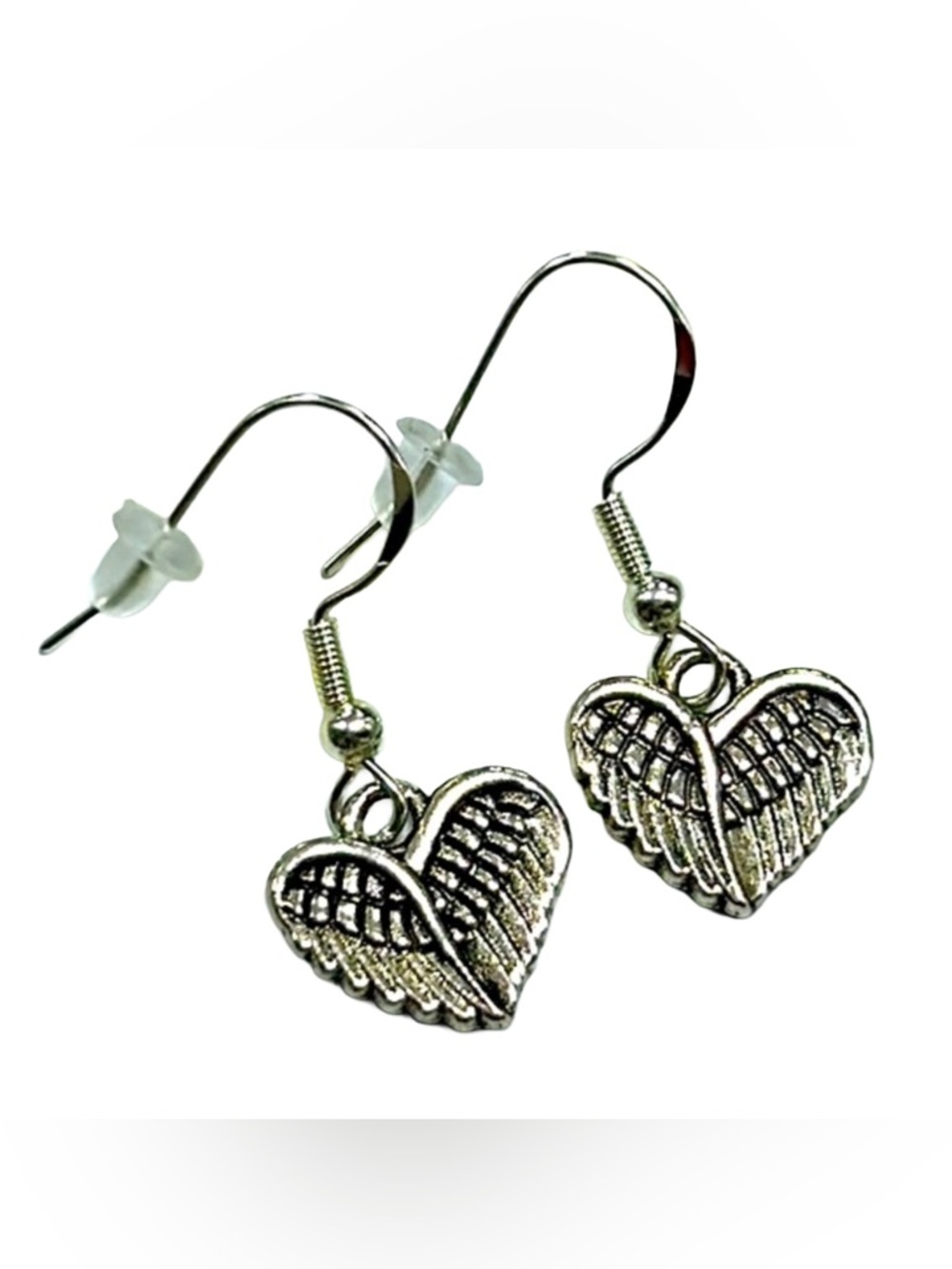 Handmade Sterling Silver Angel Wing Heart Earrings!